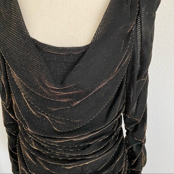 New Leaf Samir Copper Shimmer Black Body Con Rare Dressy Prom Sexy Ruche Size 12 - Picture 2 of 12